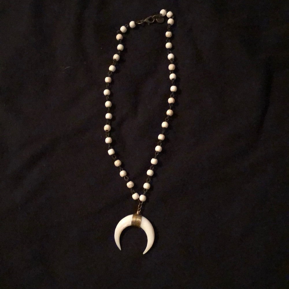 Raw and rebellious white half moon necklace choker